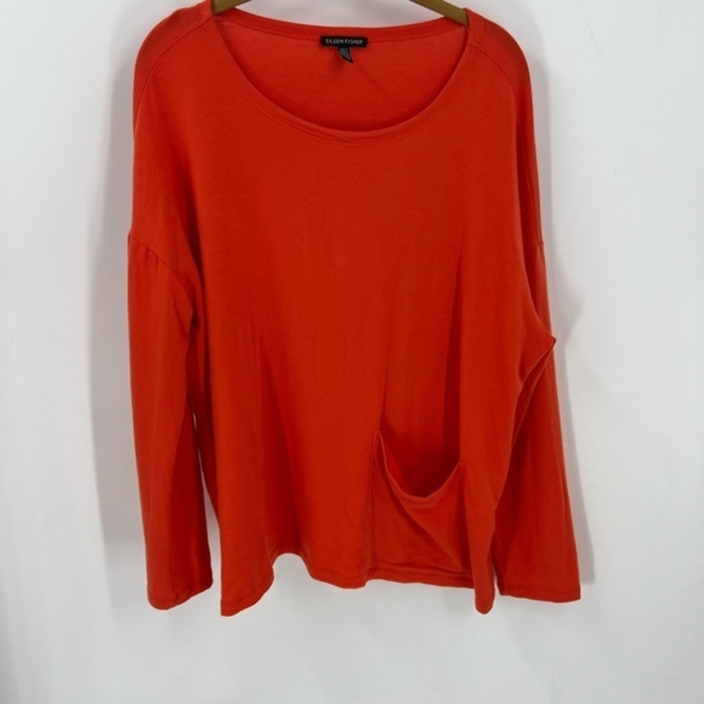 Eileen fisher, orange boxy oversize lagenlook fit drop shoulder pocket top - Picture 1 of 8